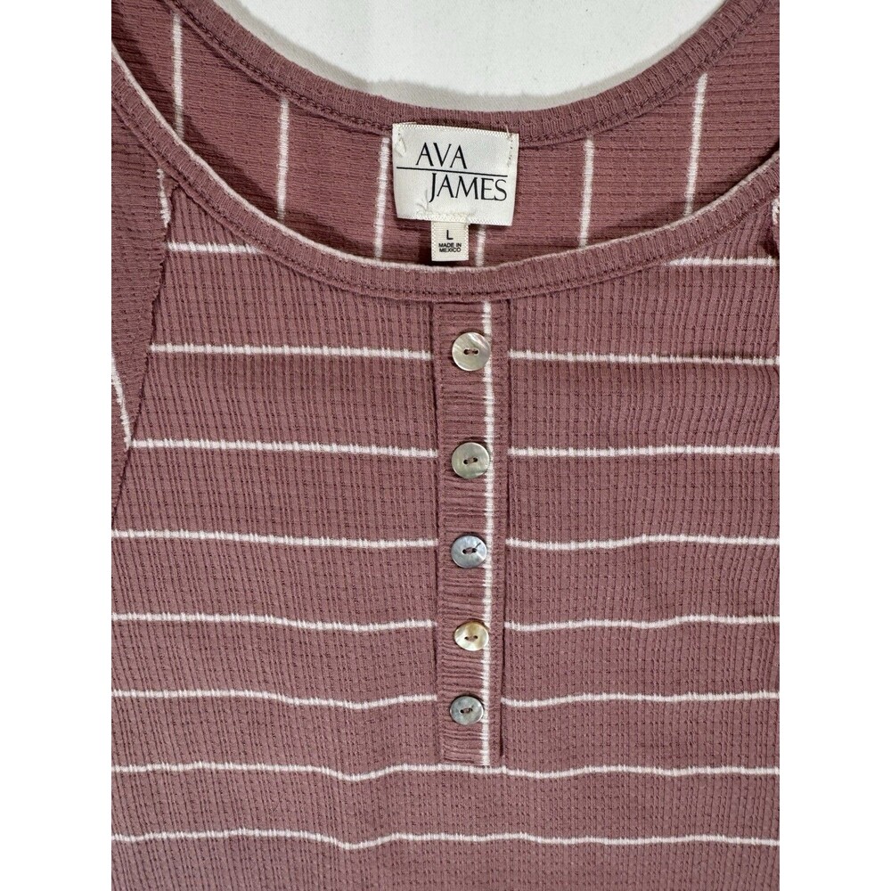 Striped Ribbed Henley Tank Button Front Coastal Boho Casual Top - Picture 4 of 6